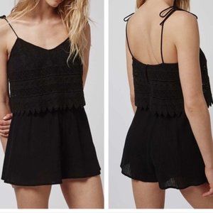 TOPSHOP Black Crochet Lace Layer Romper